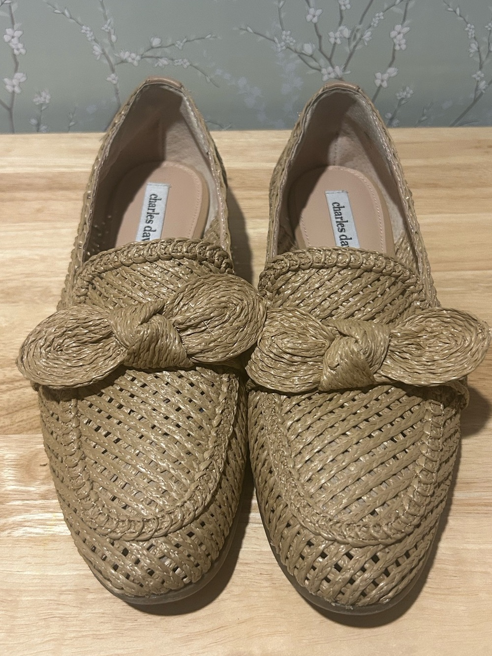 Charles David Woven Raffia Loafers in Natural Tan